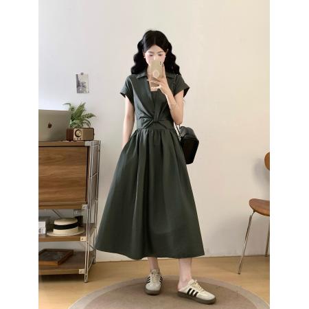 夏季新款法式气质大码连衣裙收腰显瘦通勤风衬衫连衣裙  服裝批發女裝批發服飾貨源