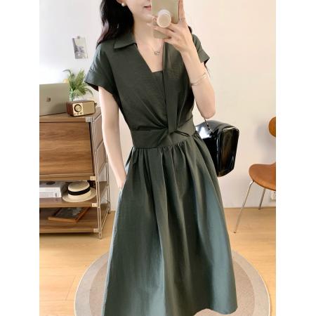 夏季新款法式气质大码连衣裙收腰显瘦通勤风衬衫连衣裙  服裝批發女裝批發服飾貨源