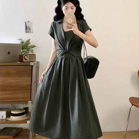 夏季新款法式气质大码连衣裙收腰显瘦通勤风衬衫连衣裙  服裝批發女裝批發服飾貨源