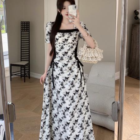 BY10967# 大码女装新中式蝴蝶遮肚子显瘦修身A版连衣长裙  服裝批發女裝批發服飾貨源