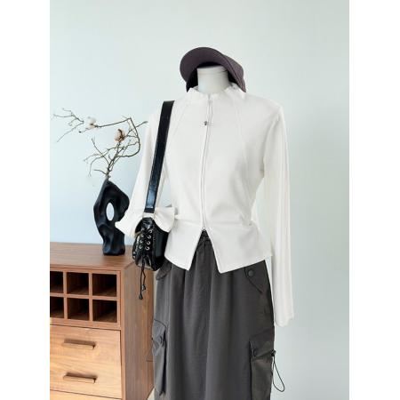 春季新款双拉链长袖T恤女内搭打底衫上衣  服裝批發女裝批發服飾貨源