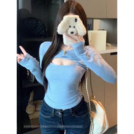 BY10982# 羊绒长袖针织上衣女春季新款性感镂空毛衣内搭打底衫  服裝批發女裝批發服飾貨源