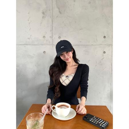 新款纯欲蝴蝶结蕾丝拼接系带T恤女春季修身打底显瘦上衣  服裝批發女裝批發服飾貨源