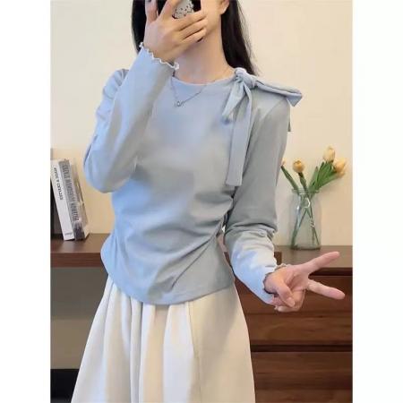 正肩春季简约韩版打底T恤上衣女  服裝批發女裝批發服飾貨源