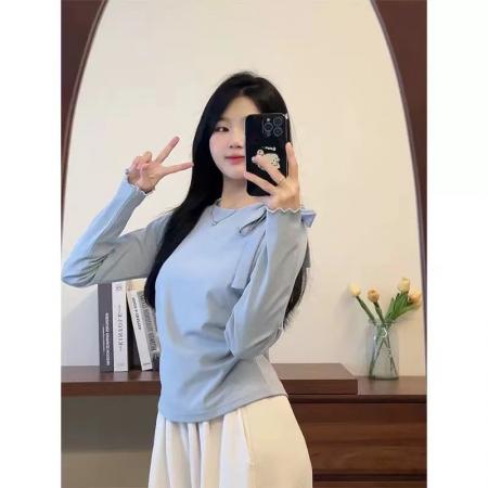 正肩春季简约韩版打底T恤上衣女  服裝批發女裝批發服飾貨源