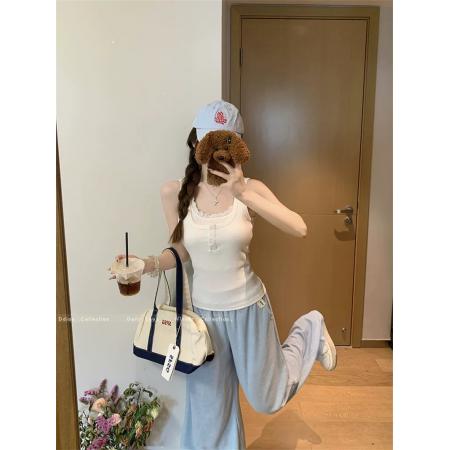 蕾丝花边假两件工字背心女夏季新款修身显瘦辣妹上衣内搭短款  服裝批發女裝批發服飾貨源