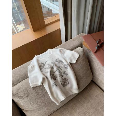 BY11002# 樊樊同款新年小马柔软重工刺绣6万针马年显瘦正肩短袖  服裝批發女裝批發服飾貨源