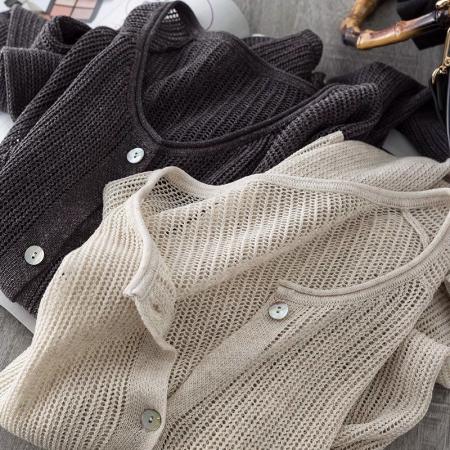 BY11003# 慵懒范捕梦网开衫天丝亚麻手工挑洞镂空针织开衫女空调防晒衫  服裝批發女裝批發服飾貨源