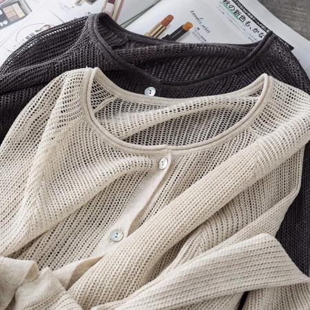 BY11003# 慵懒范捕梦网开衫天丝亚麻手工挑洞镂空针织开衫女空调防晒衫  服裝批發女裝批發服飾貨源