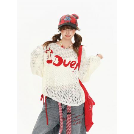 BY11004# 小众设计镂空钩花独特漂亮大领口罩衫女夏季薄款甜美短款针织上衣  服裝批發女裝批發服飾貨源