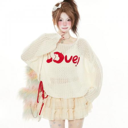 BY11004# 小众设计镂空钩花独特漂亮大领口罩衫女夏季薄款甜美短款针织上衣  服裝批發女裝批發服飾貨源