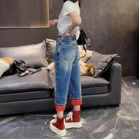 春季新款直筒八分牛仔裤子女卷边小马刺绣重工百搭洋气裤子  服裝批發女裝批發服飾貨源