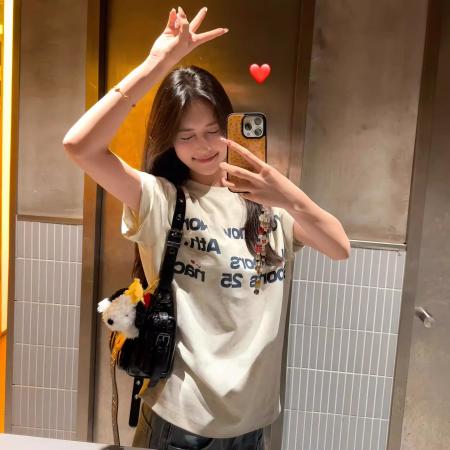 纯棉标语印花纯棉短袖t恤女  服裝批發女裝批發服飾貨源