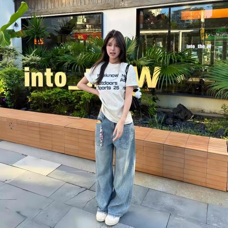 纯棉标语印花纯棉短袖t恤女  服裝批發女裝批發服飾貨源