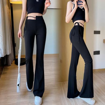 新款开叉微喇叭裤修身显瘦高腰休闲长裤女  服裝批發女裝批發服飾貨源