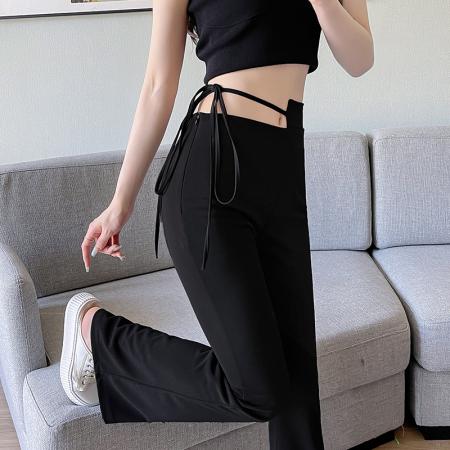 新款开叉微喇叭裤修身显瘦高腰休闲长裤女  服裝批發女裝批發服飾貨源