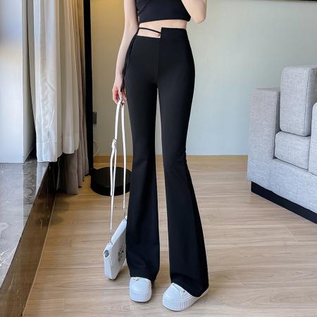 新款开叉微喇叭裤修身显瘦高腰休闲长裤女  服裝批發女裝批發服飾貨源