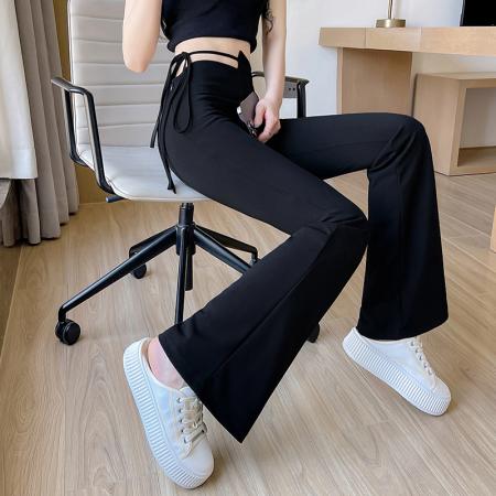 新款开叉微喇叭裤修身显瘦高腰休闲长裤女  服裝批發女裝批發服飾貨源