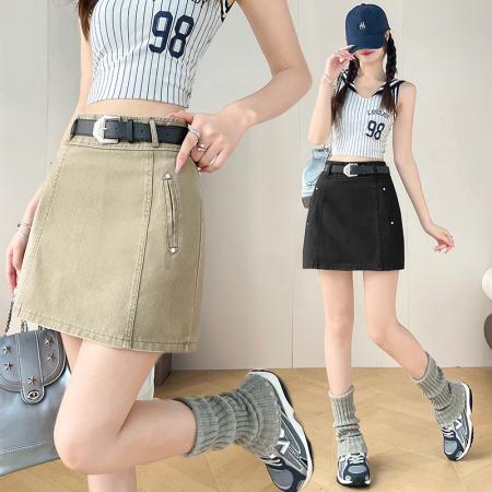 洗水短裙女春夏季半身裙显瘦防走光A字裙设计感包臀小个子  服裝批發女裝批發服飾貨源