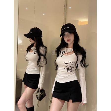 美式辣妹镂空漏锁骨长袖T恤女早春新款修身显瘦短款上衣  服裝批發女裝批發服飾貨源