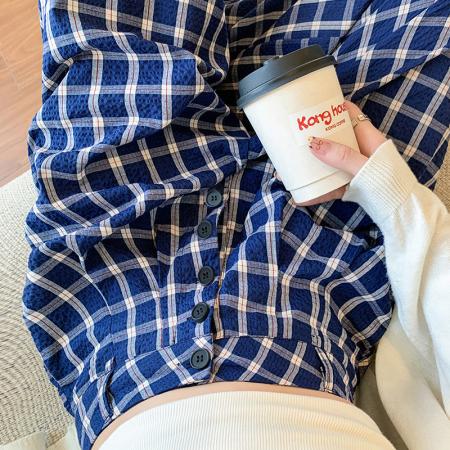 赵露思同款女宽松蓝色格子裤女春夏高腰阔腿裤垂感休闲直筒裤  服裝批發女裝批發服飾貨源