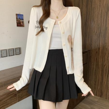 新款大码胖m小狗印花气质甜美针织开衫百搭显瘦上衣外塔  服裝批發女裝批發服飾貨源