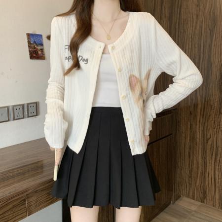 新款大码胖m小狗印花气质甜美针织开衫百搭显瘦上衣外塔  服裝批發女裝批發服飾貨源