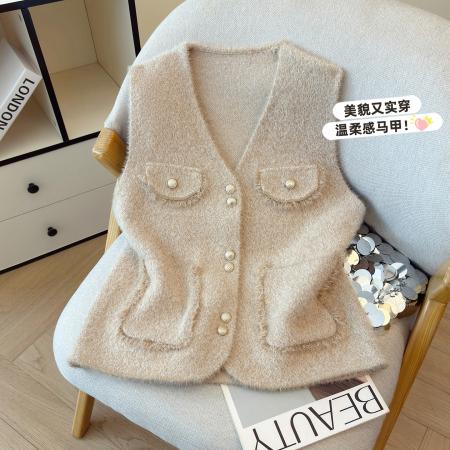 V领小香风针织马甲女春季时髦洋气高级感坎肩马夹上衣  服裝批發女裝批發服飾貨源