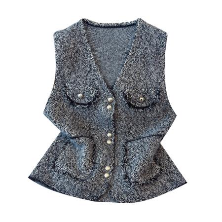 V领小香风针织马甲女春季时髦洋气高级感坎肩马夹上衣  服裝批發女裝批發服飾貨源