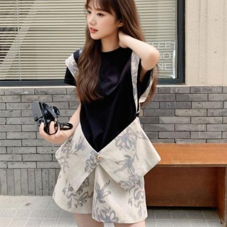 潮流宽松大码短袖t恤上衣+短裤两件套装女夏季胖mm200斤遮肉百搭  服裝批發女裝批發服飾貨源