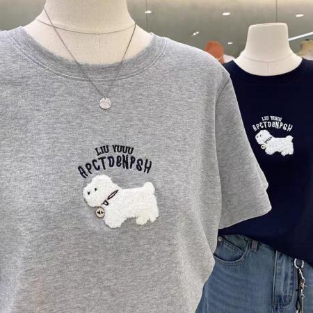 纯棉欧韩时尚设计毛绒刺绣短袖T恤女夏季新款上衣女  服裝批發女裝批發服飾貨源
