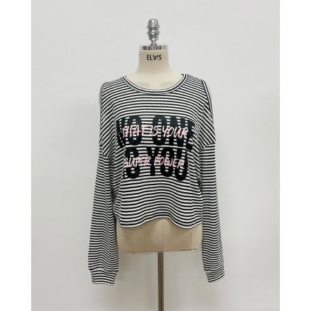 韩国chic设计感字母印花镂空肩长袖T恤女早秋减龄宽松休闲上衣  服裝批發女裝批發服飾貨源