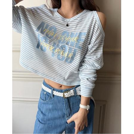 韩国chic设计感字母印花镂空肩长袖T恤女早秋减龄宽松休闲上衣  服裝批發女裝批發服飾貨源