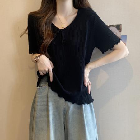 大码女装夏季新款设计感冰丝T恤胖mm短袖上衣  服裝批發女裝批發服飾貨源