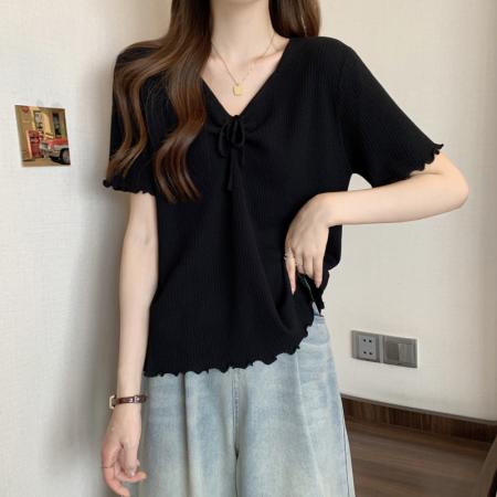 大码女装夏季新款设计感冰丝T恤胖mm短袖上衣  服裝批發女裝批發服飾貨源