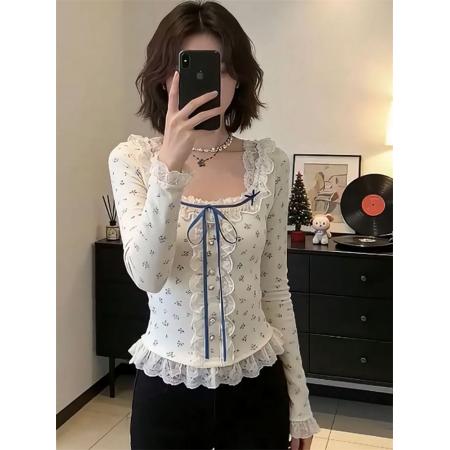 原版面料法式修身长袖内搭打底衫上衣春季新款高级感穿搭t恤女装  服裝批發女裝批發服飾貨源