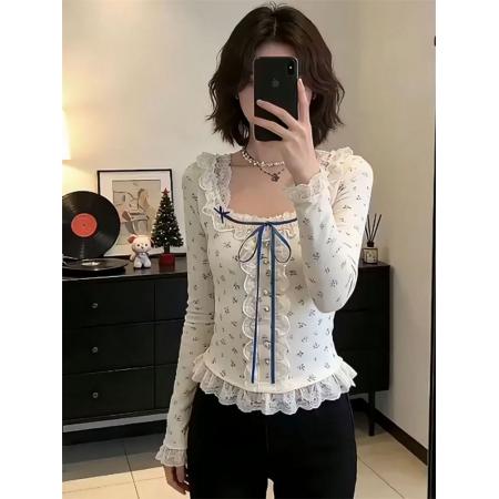 原版面料法式修身长袖内搭打底衫上衣春季新款高级感穿搭t恤女装  服裝批發女裝批發服飾貨源