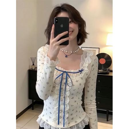 原版面料法式修身长袖内搭打底衫上衣春季新款高级感穿搭t恤女装  服裝批發女裝批發服飾貨源