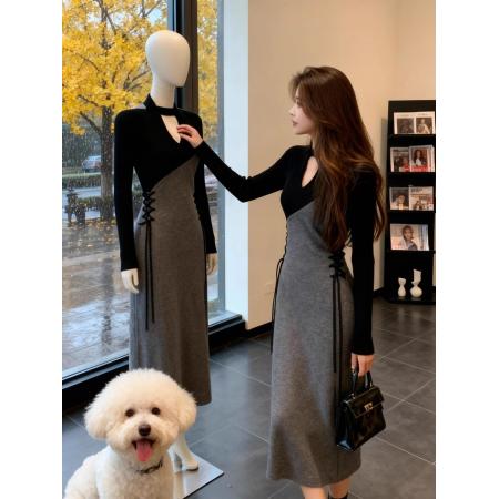 法式独特漂亮拼接连衣裙新款小众...