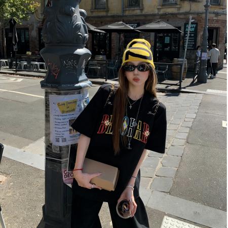 简约字母刺绣纯棉短袖T恤女夏季新款重磅百搭设计上衣  服裝批發女裝批發服飾貨源