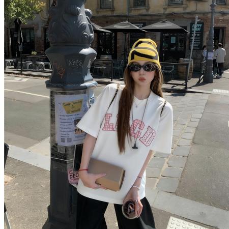 字母贴布刺绣设计感纯棉圆领短袖T恤女夏季新款韩版上衣  服裝批發女裝批發服飾貨源