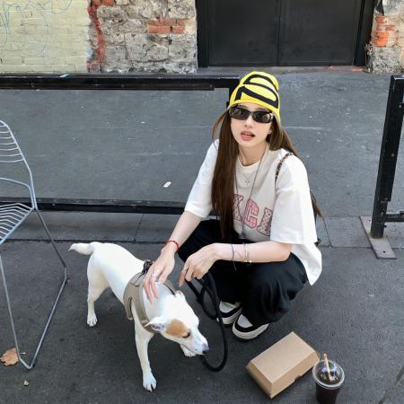 字母贴布刺绣设计感纯棉圆领短袖T恤女夏季新款韩版上衣  服裝批發女裝批發服飾貨源