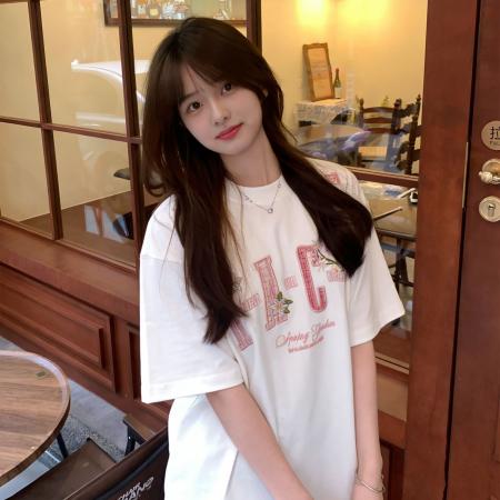 字母刺绣设计感纯棉美式小香风夏季新款小众潮牌短袖T恤女上衣  服裝批發女裝批發服飾貨源