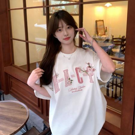 字母刺绣设计感纯棉美式小香风夏季新款小众潮牌短袖T恤女上衣  服裝批發女裝批發服飾貨源