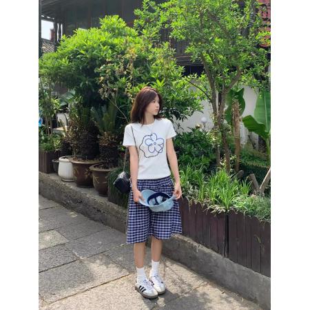 韩版纯棉正肩短袖新款夏季修身显瘦上衣  服裝批發女裝批發服飾貨源