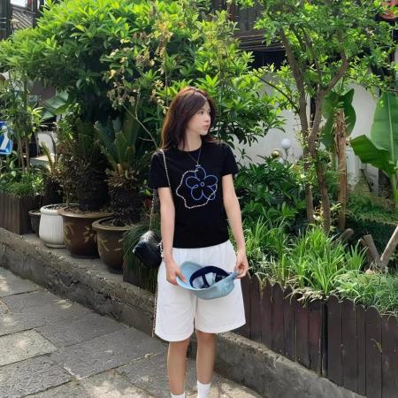 韩版纯棉正肩短袖新款夏季修身显瘦上衣  服裝批發女裝批發服飾貨源