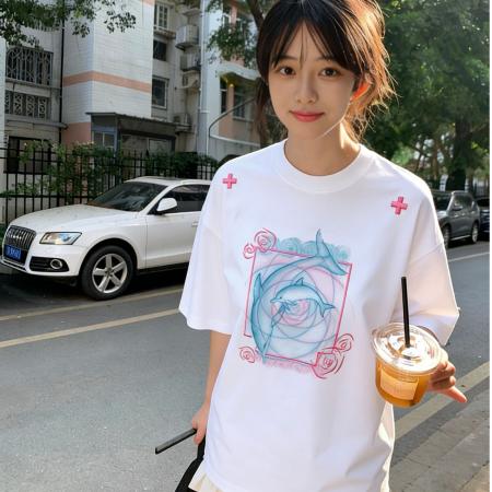 新款重工刺绣短袖T恤女夏季宽松设计感潮牌圆领小众纯棉上衣  服裝批發女裝批發服飾貨源