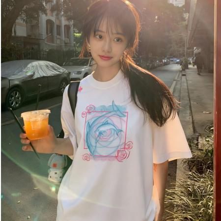 新款重工刺绣短袖T恤女夏季宽松设计感潮牌圆领小众纯棉上衣  服裝批發女裝批發服飾貨源