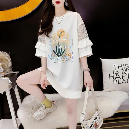 纯棉夏季宽松蕾丝拼接镂空短袖T恤女  服裝批發女裝批發服飾貨源