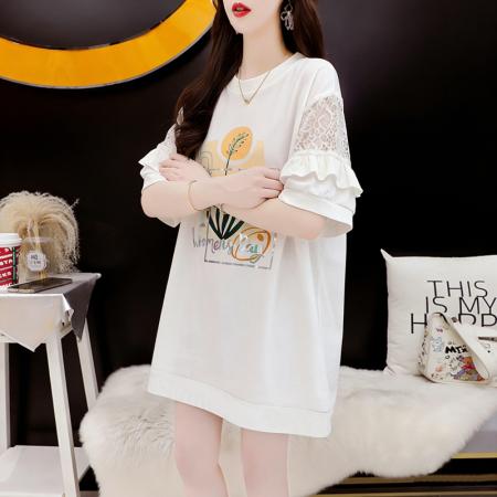 纯棉夏季宽松蕾丝拼接镂空短袖T恤女  服裝批發女裝批發服飾貨源